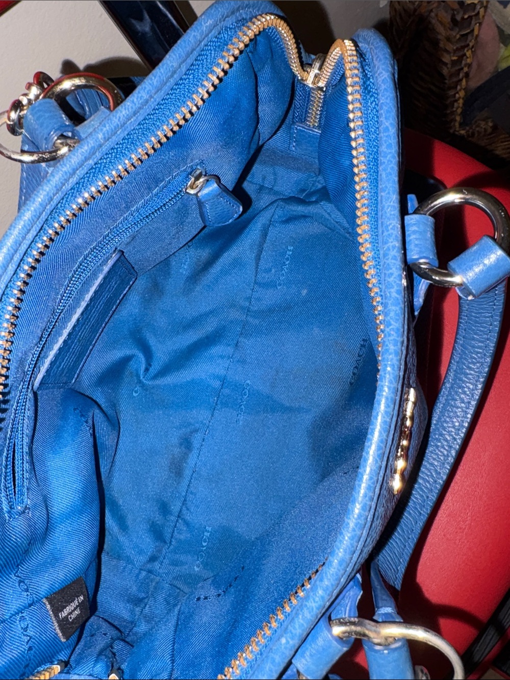 Coach Blue Leather Satchel w/Gold Hardware size of speedy 25 w/ crossbody strap - Picture 6 of 15